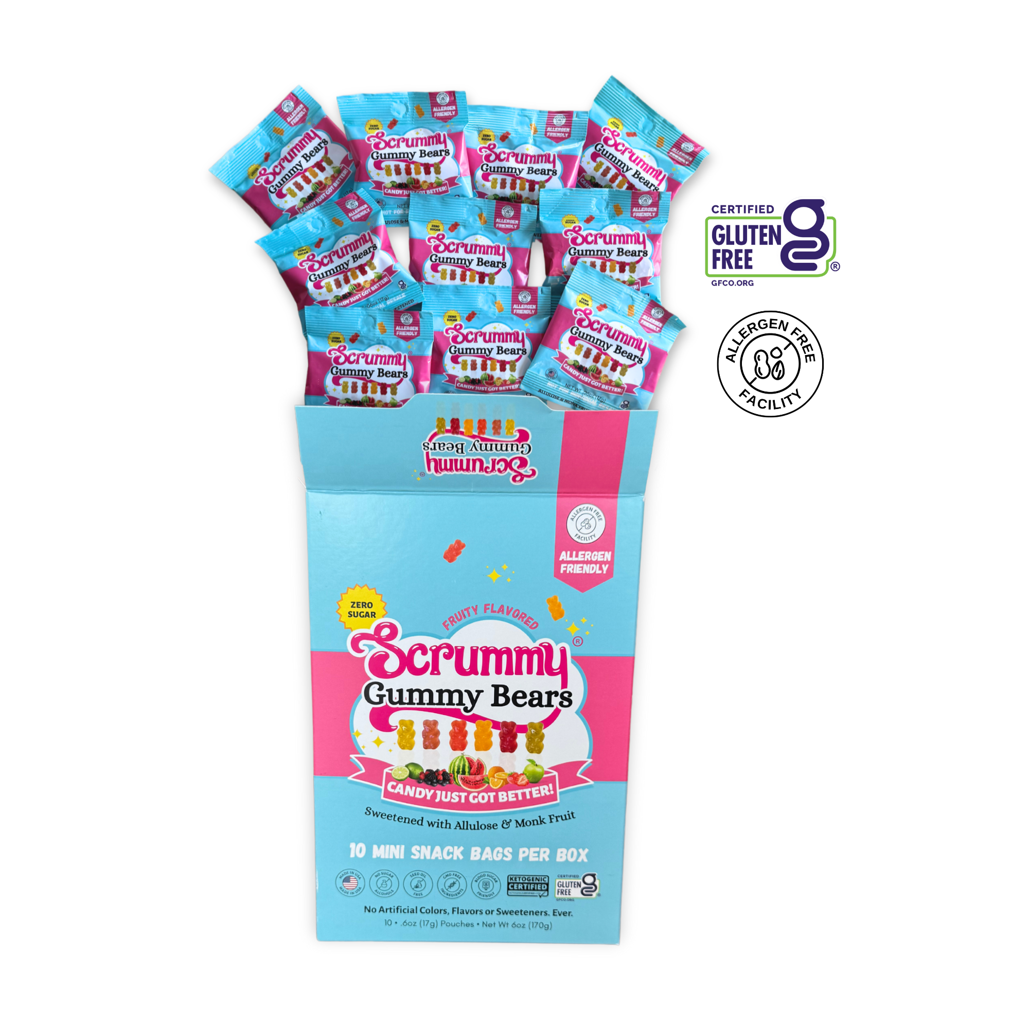 NEW Scrummy Gummy Bears 10ct Snack Pack (.6oz Single Serving Bags)